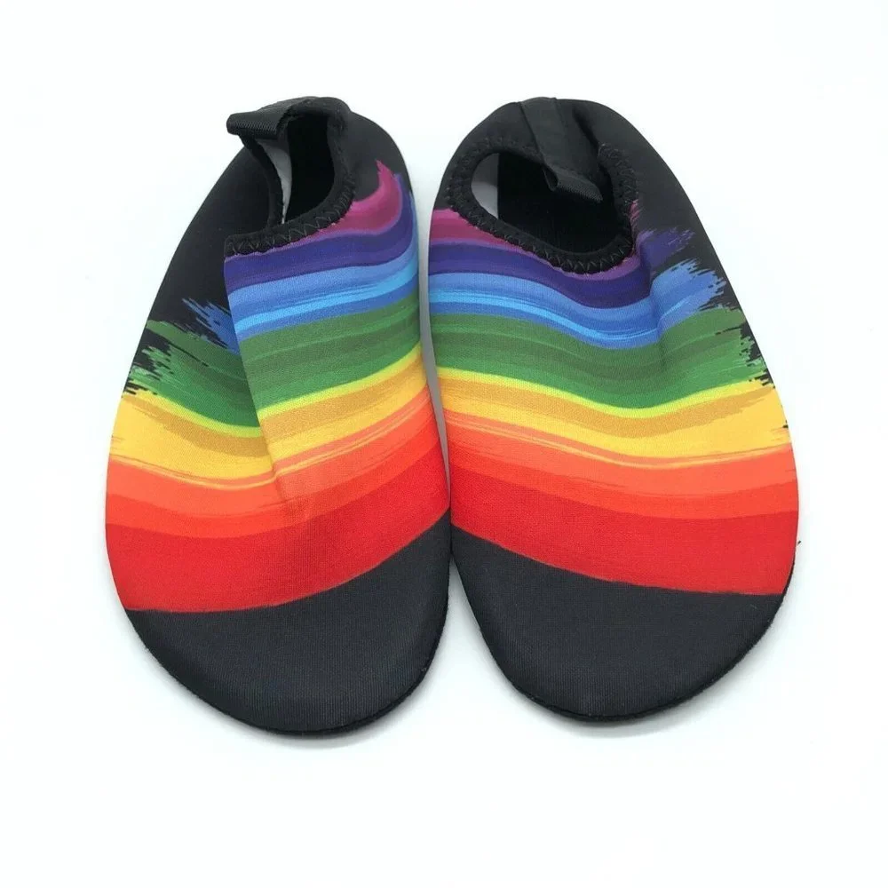 Girls Water Shoes Fabric Slip On Rainbow Colorful Black Size 35/36 US 2/2.5